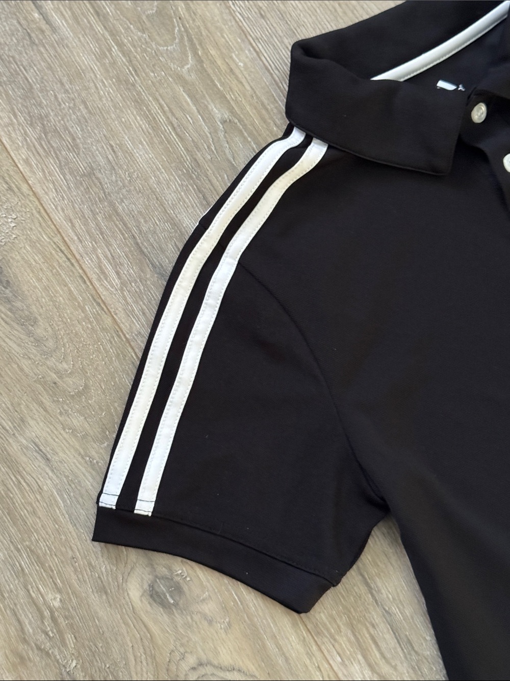 adidas Boys Black Polo with White Shoulder Stripes Size M (10/12) - Picture 3 of 7